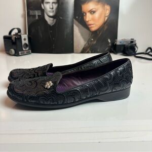 Brighton Black Floral Loafers with Jewel Accent